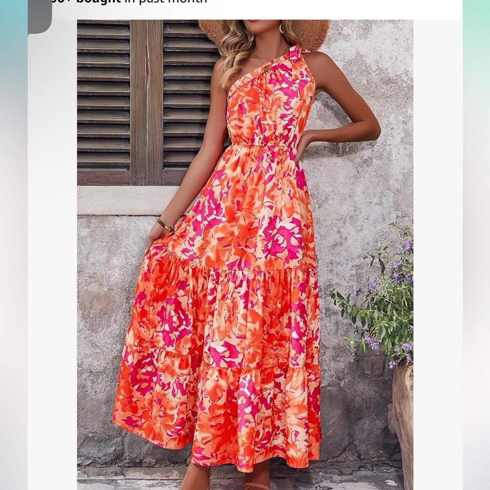 pretty garden one shoulder  Asymmetrical Tiered Sundress
